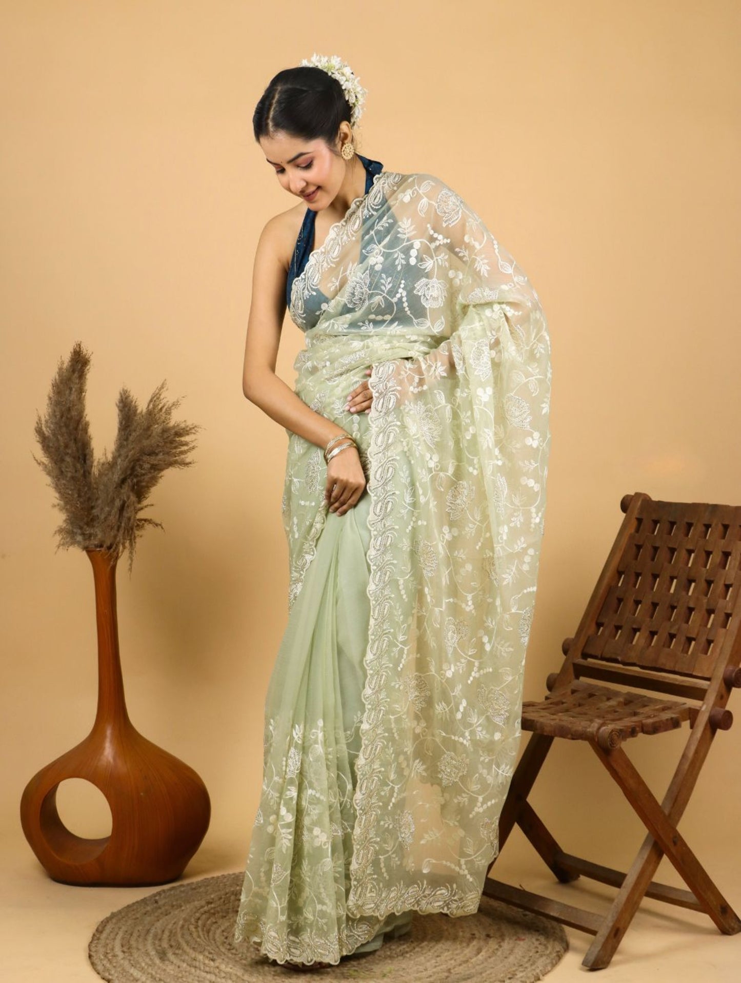 Premium Net Saree with Thread Embroidery
