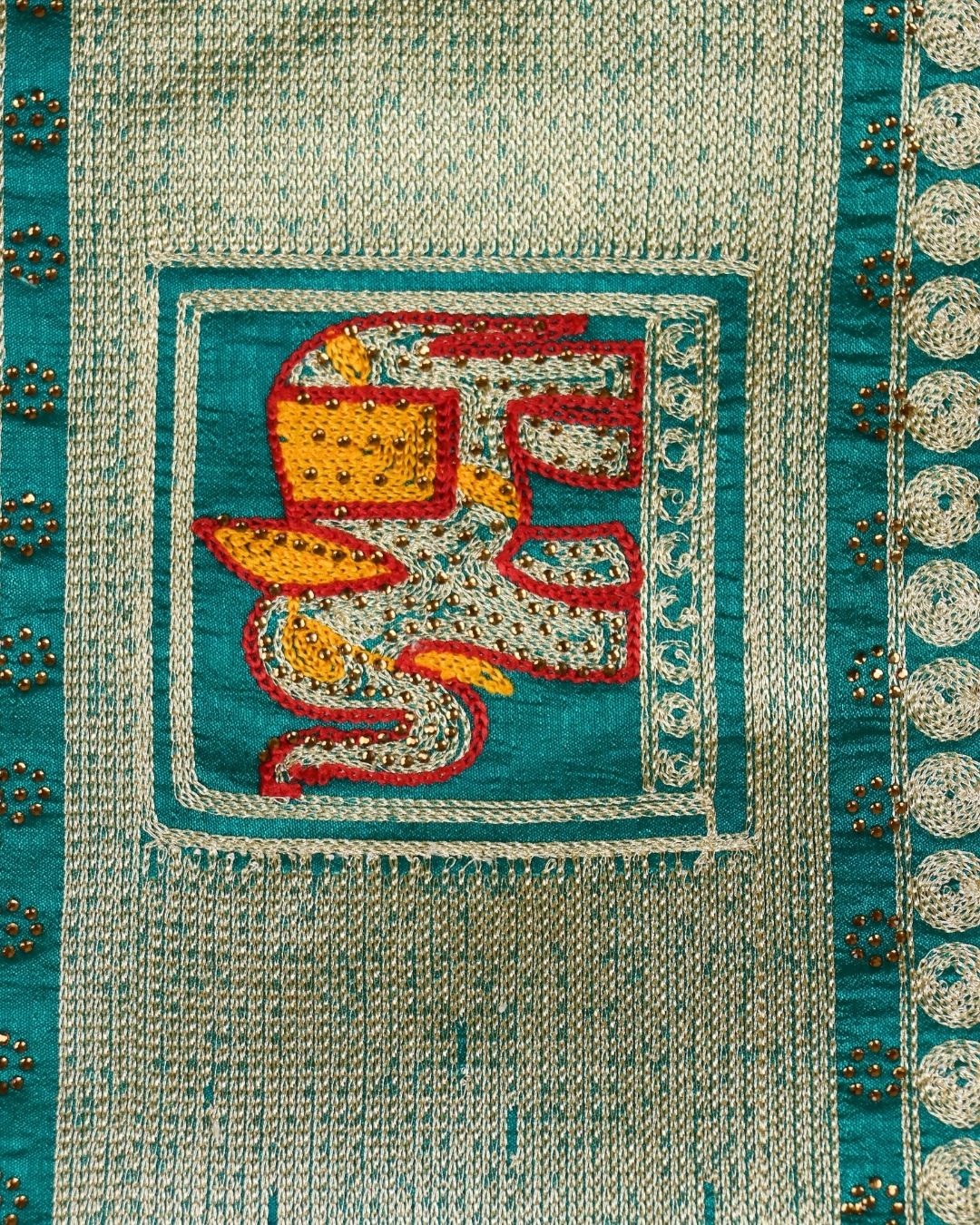 Teal Green Blended Silk Bandhani Saree