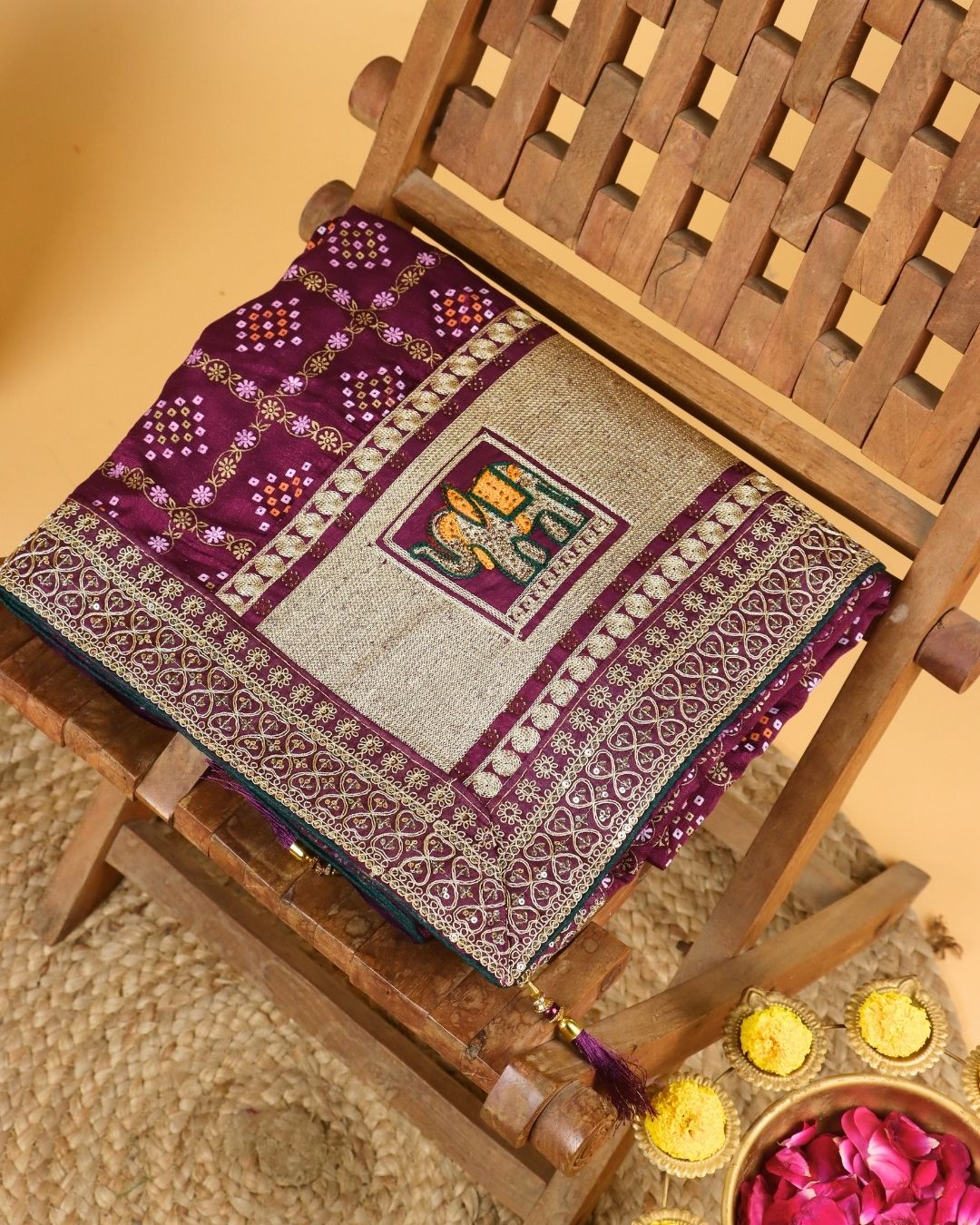 Wine Red Blended Bandhani Saree