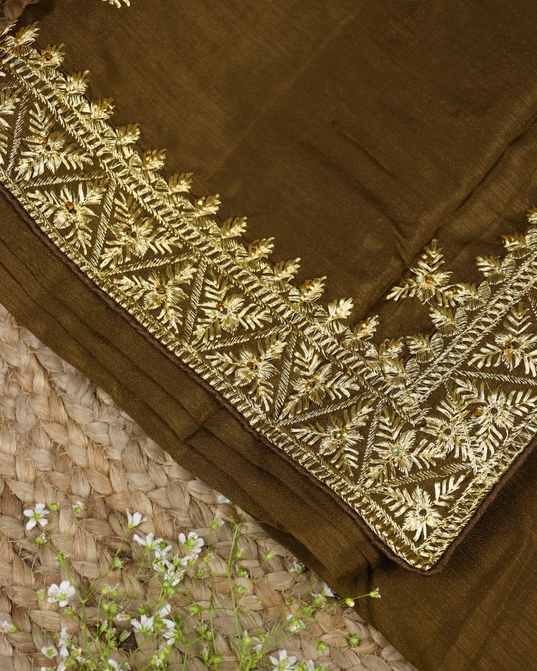 Earthy Brown Embroidered saree