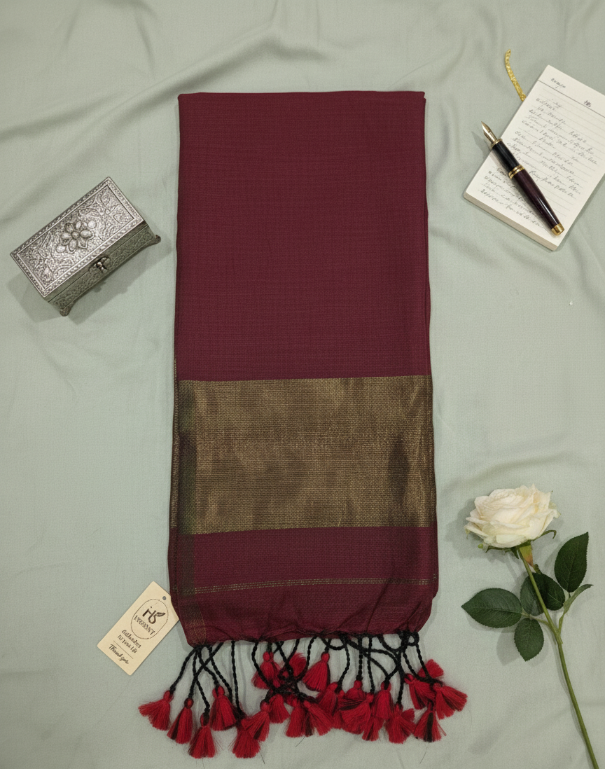 Maroon Khadi Cotton Saree