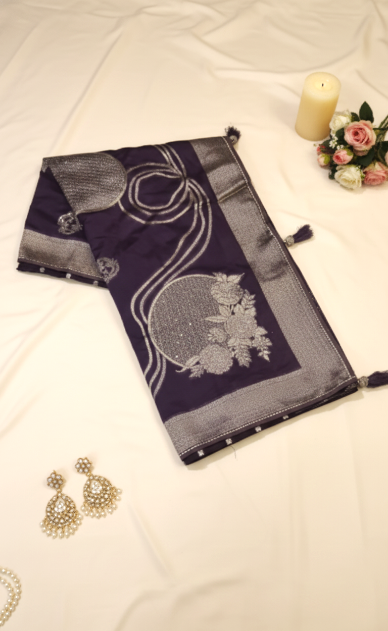 Midnight Purple Mashru Silk Saree