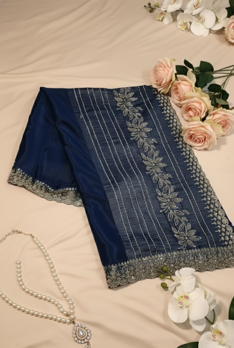 Midnight Blue Chiffon Saree