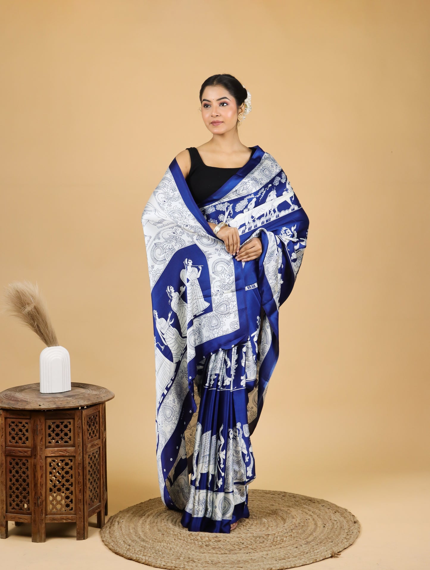Indigo Blue Heritage Satin Saree