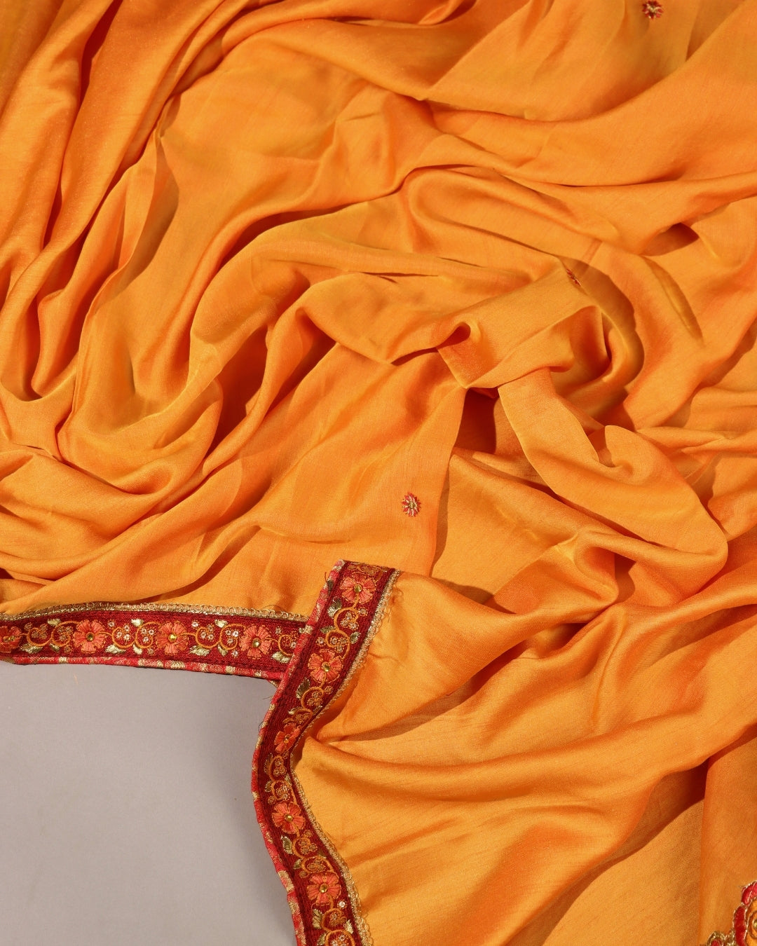 Mustard Yellow Silk Saree with Floral Embroidered Border