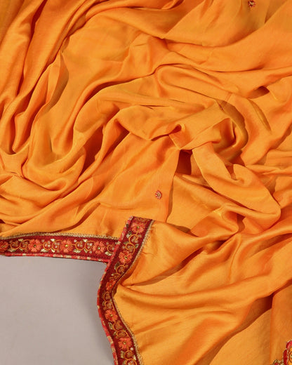 Mustard Yellow Silk Saree with Floral Embroidered Border