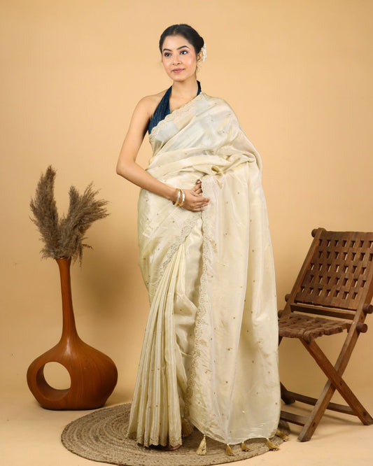 Ivory White Silk Saree