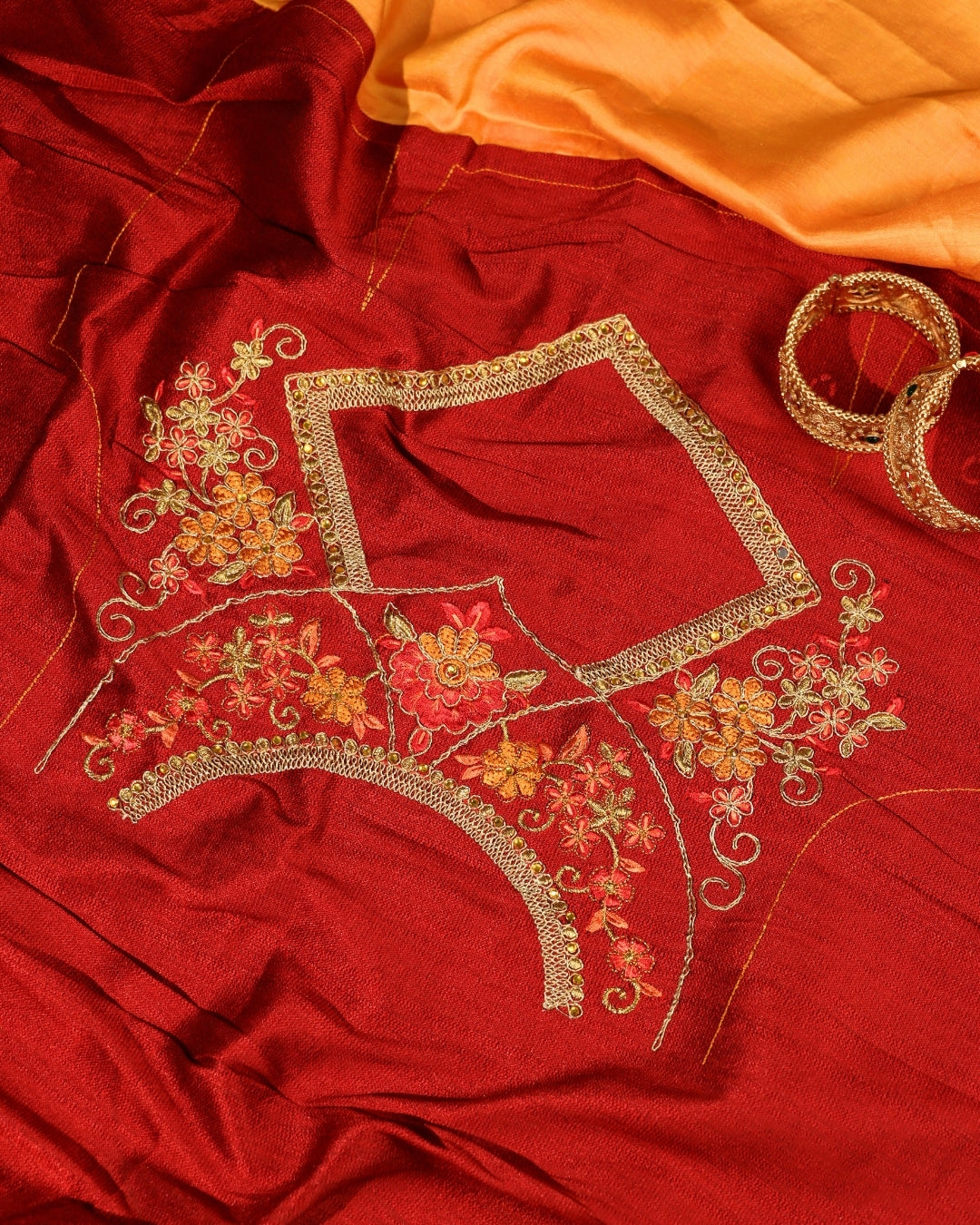 Mustard Yellow Silk Saree with Floral Embroidered Border