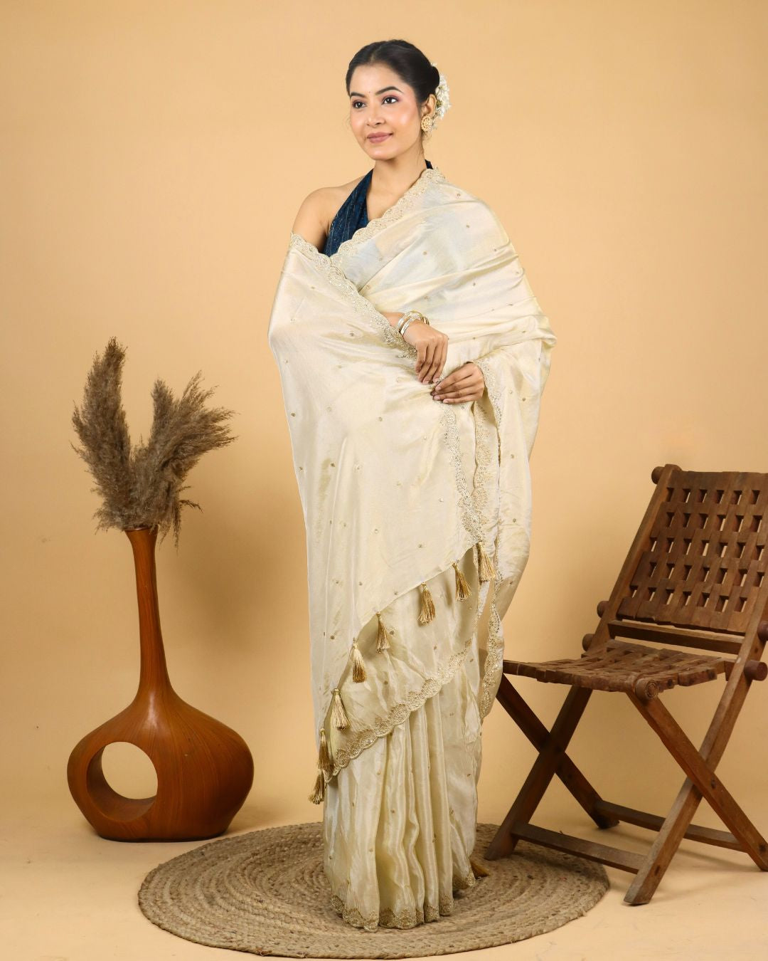 Ivory White Silk Saree