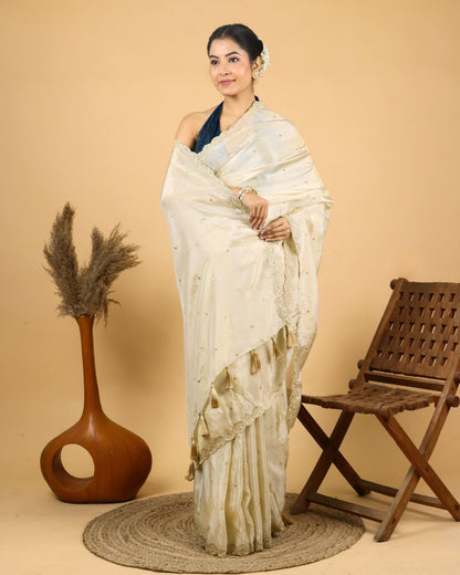 Ivory White Silk Saree