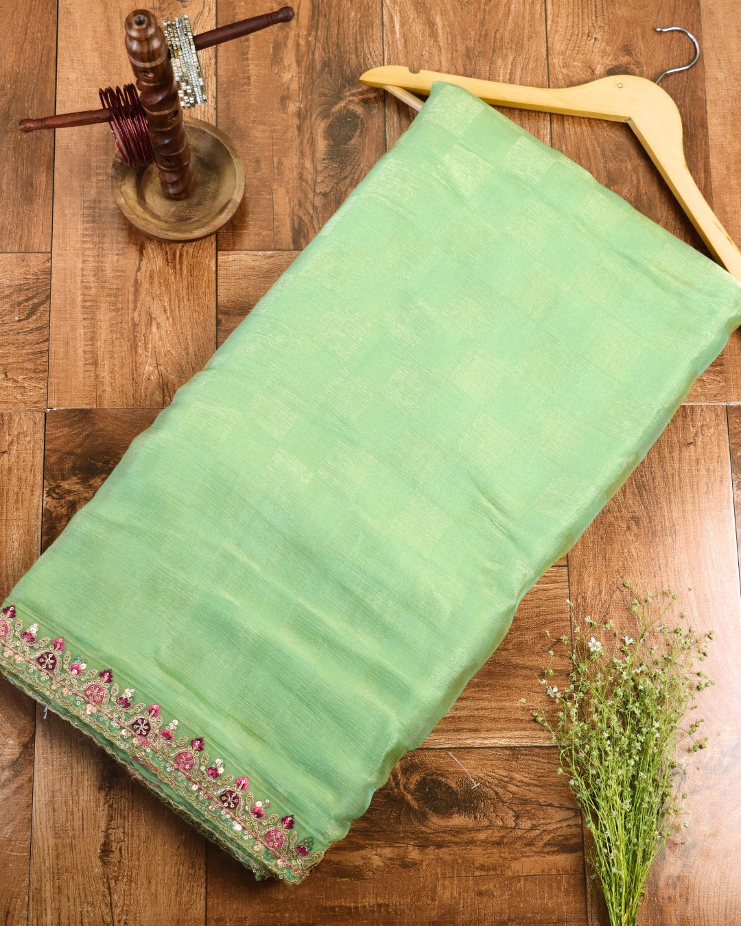 Mint Green Saree with Embroidered Designer Blouse