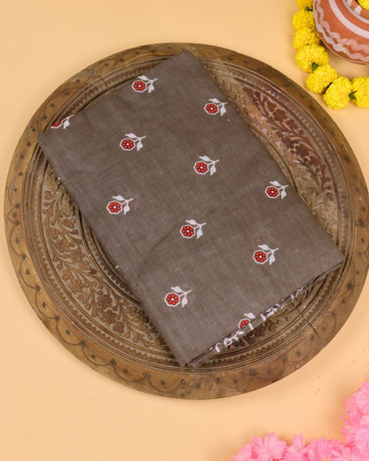 Mocha Brown with Floral Detailing Mul Cotton Saree