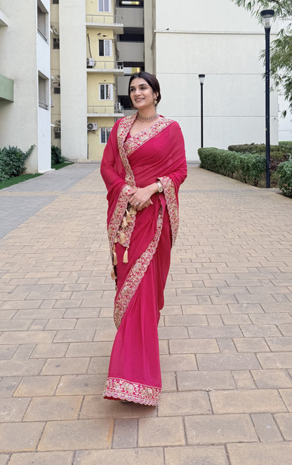 Rani Pink Embroidered Georgette Saree
