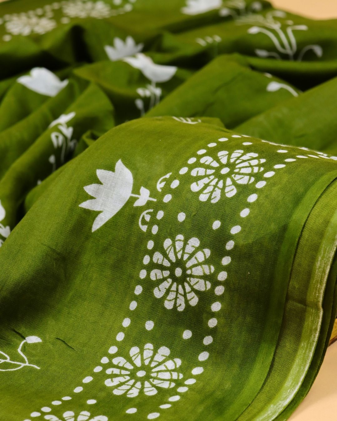 Olive Green Base Mul Cotton Saree