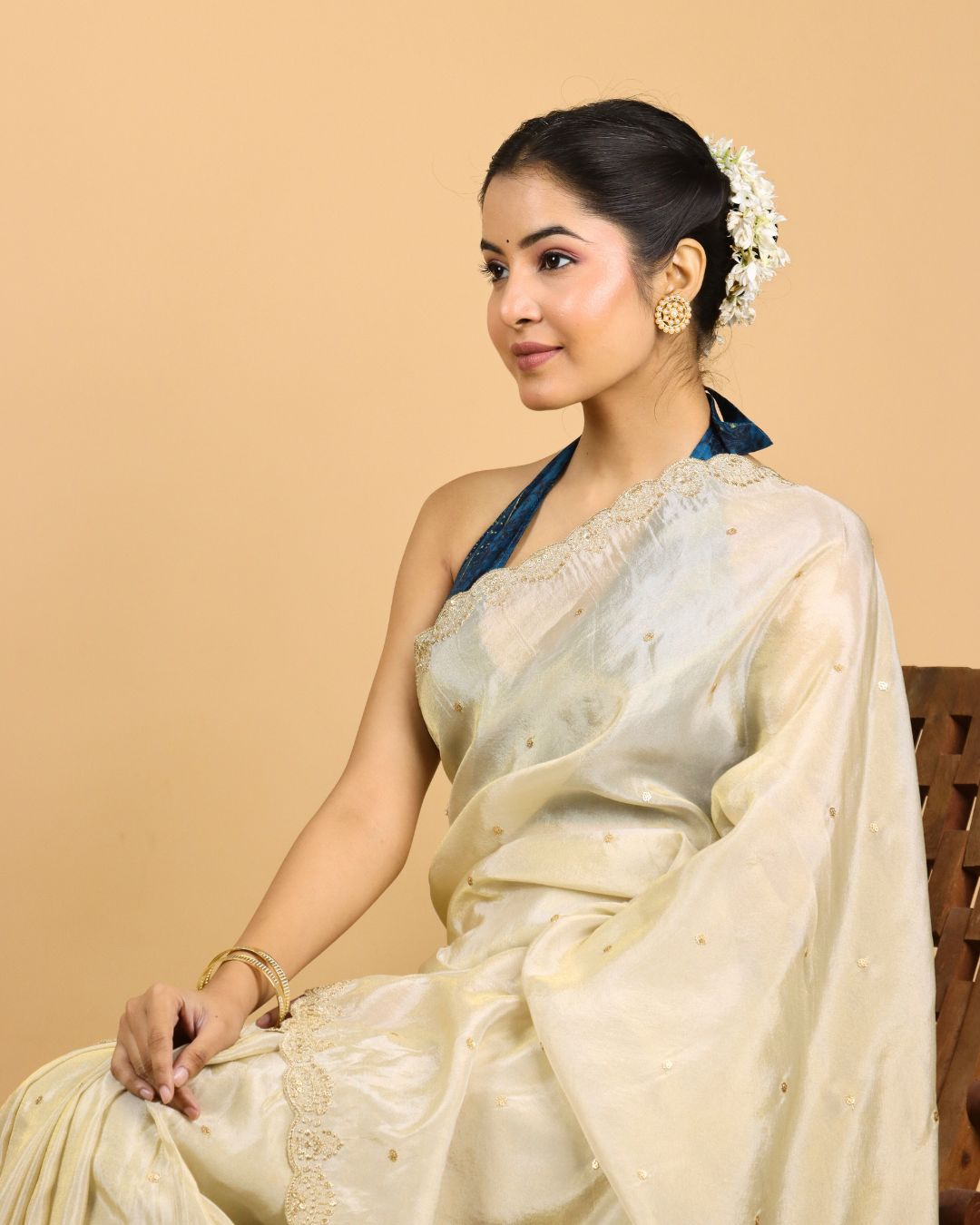 Ivory White Silk Saree