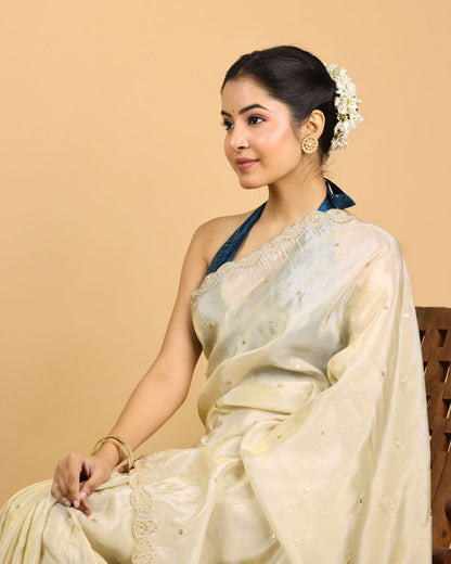 Ivory White Silk Saree