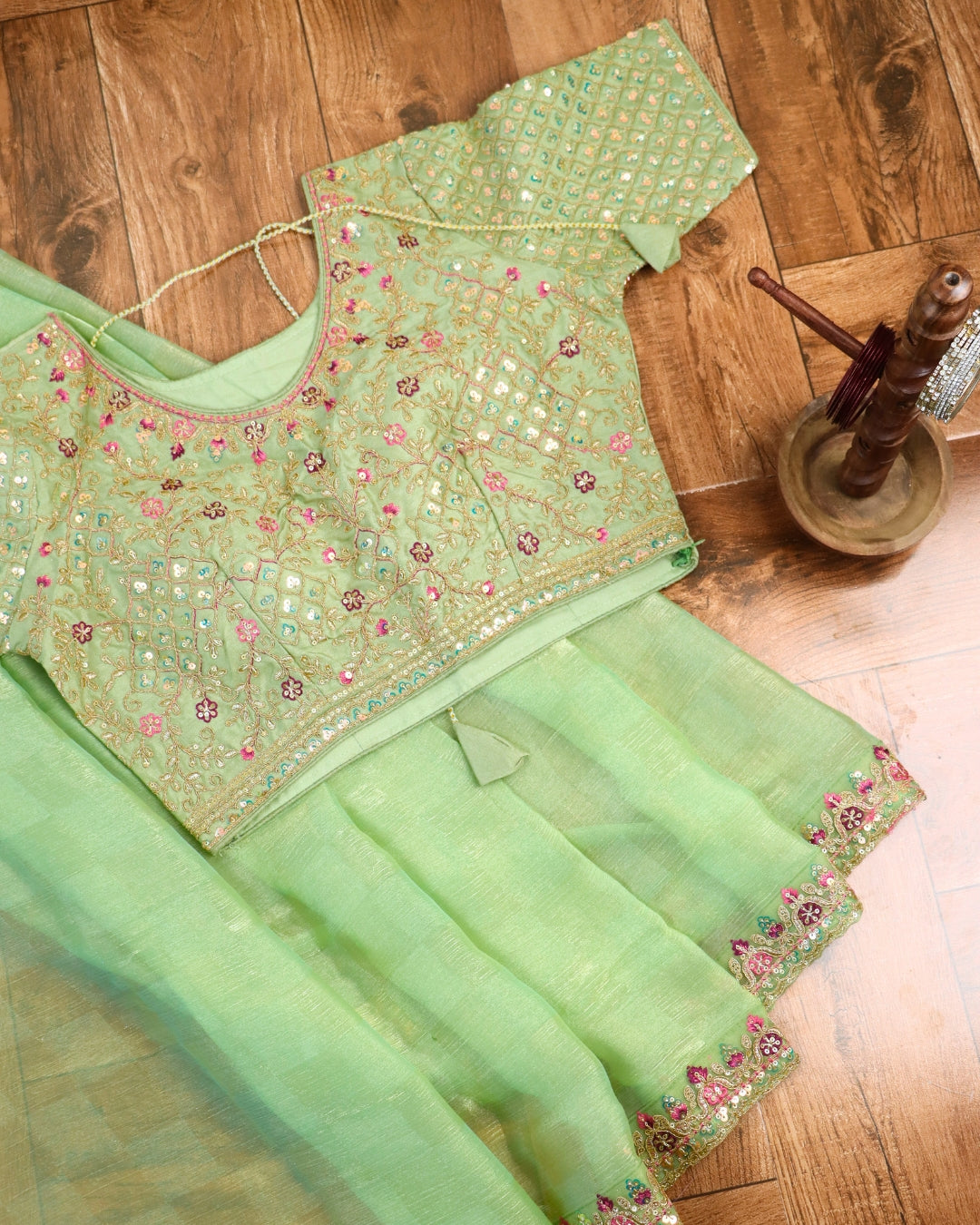 Mint Green Saree with Embroidered Designer Blouse