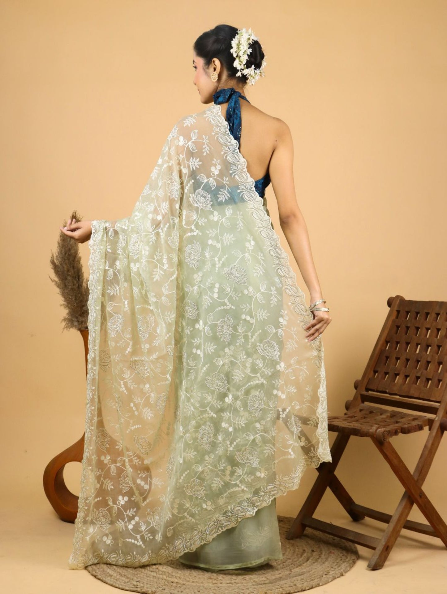 Premium Net Saree with Thread Embroidery