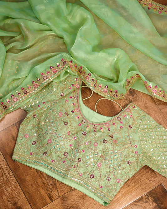Mint Green Saree with Embroidered Designer Blouse