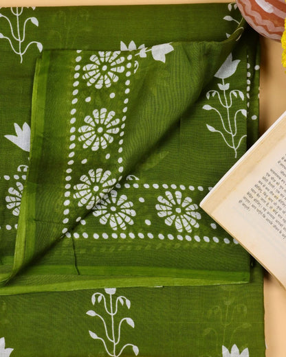 Olive Green Base Mul Cotton Saree