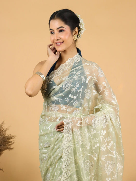 Premium Net Saree with Thread Embroidery