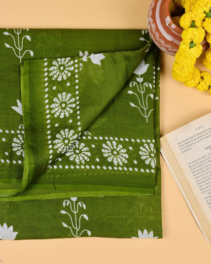 Olive Green Base Mul Cotton Saree