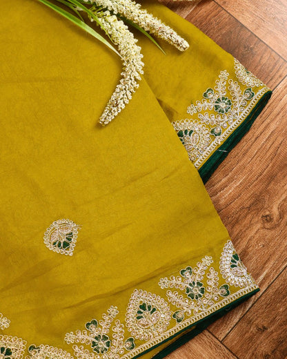 Mustard Yellow Embroidered Elegance Saree