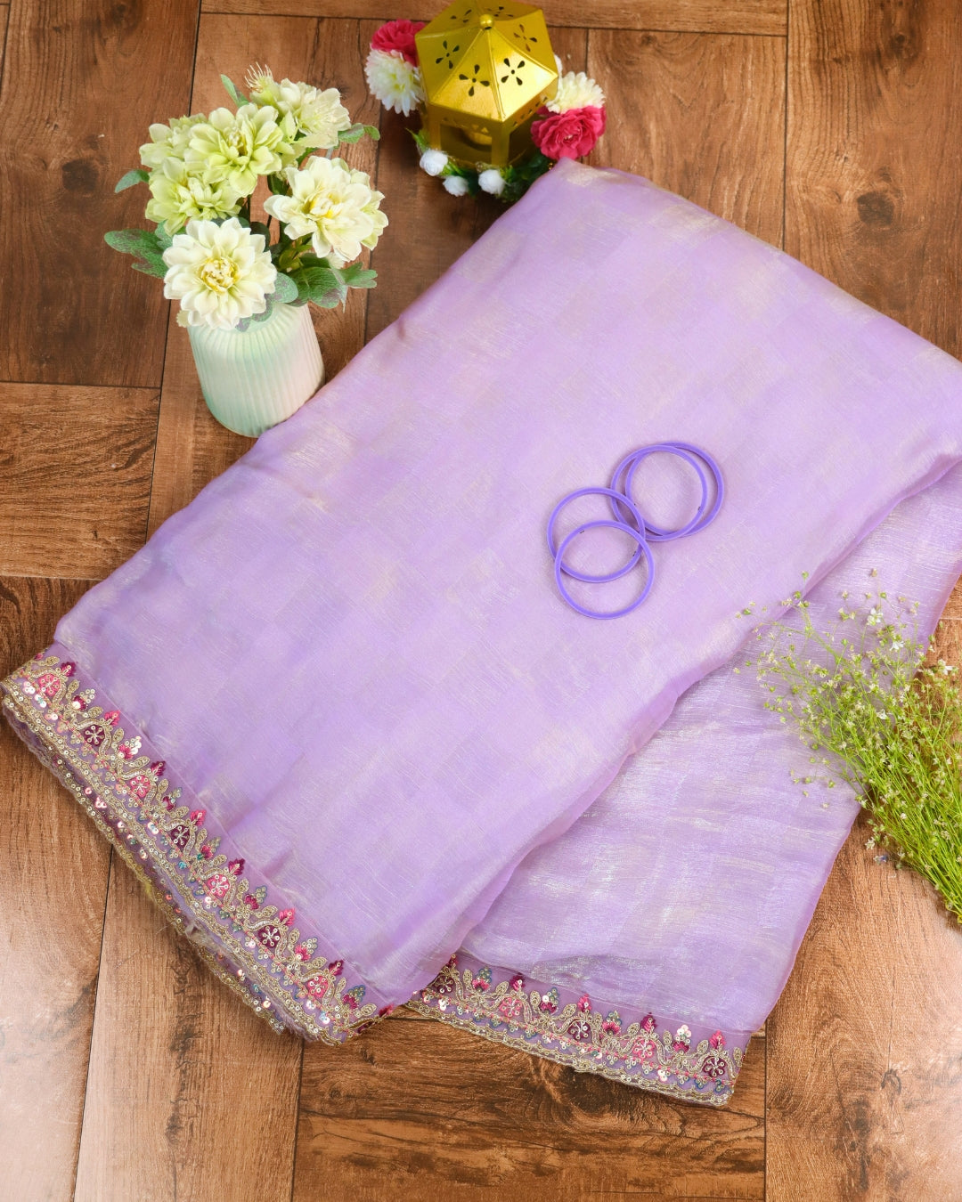 Lavender Saree with Embroidered Designer Blouse