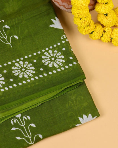 Olive Green Base Mul Cotton Saree