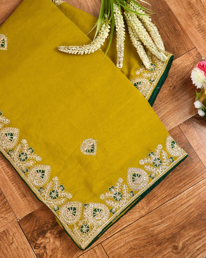 Mustard Yellow Embroidered Elegance Saree