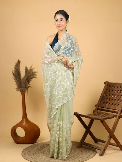 Premium Net Saree with Thread Embroidery