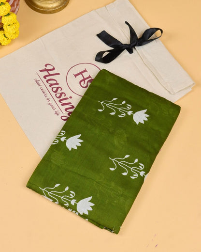 Olive Green Base Mul Cotton Saree