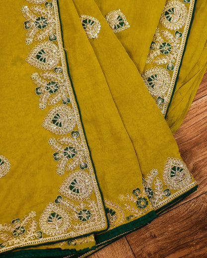 Mustard Yellow Embroidered Elegance Saree