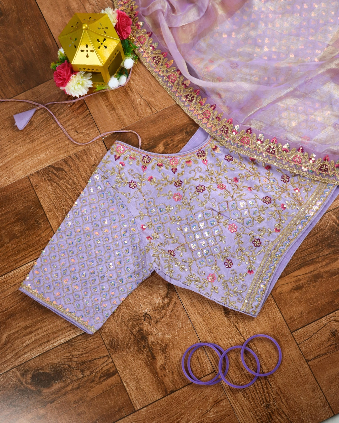Lavender Saree with Embroidered Designer Blouse