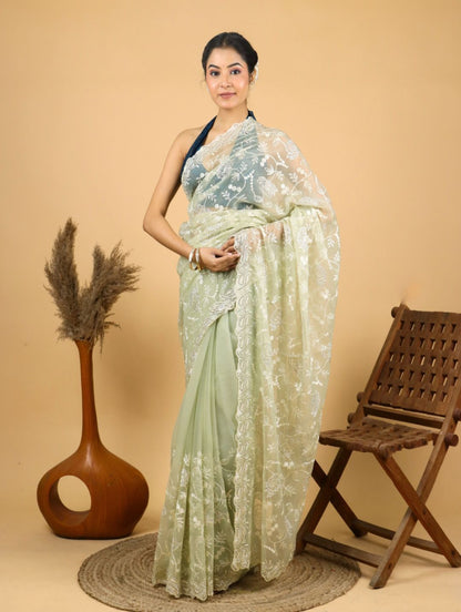 Premium Net Saree with Thread Embroidery