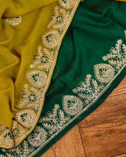 Mustard Yellow Embroidered Elegance Saree