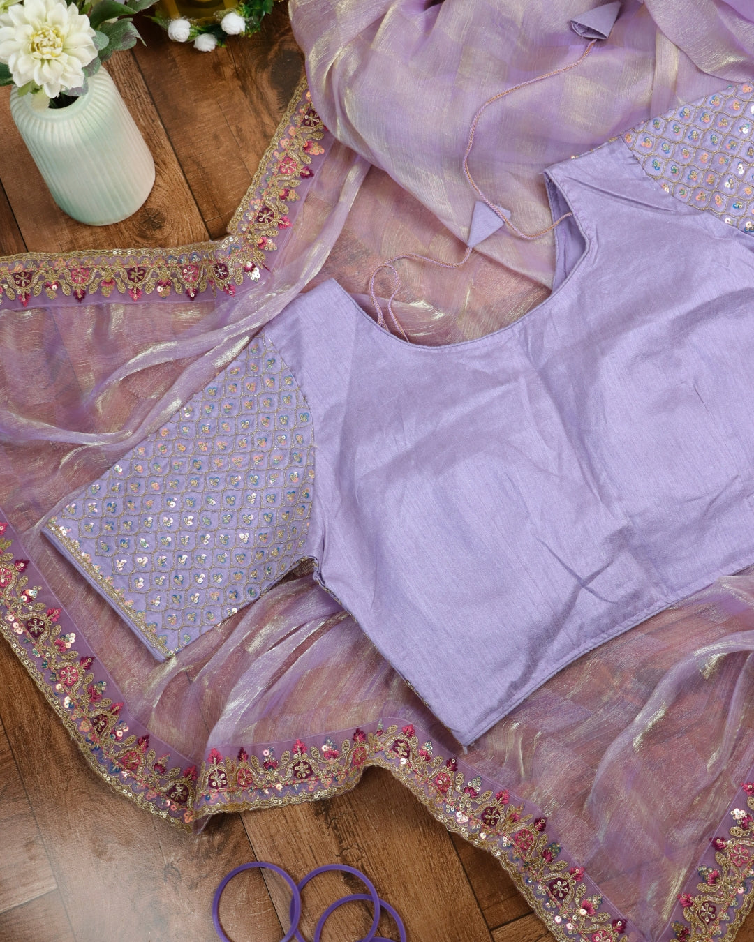 Lavender Saree with Embroidered Designer Blouse