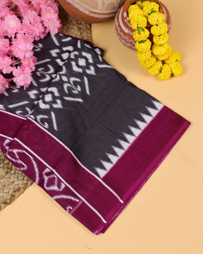 Charcoal Grey Mul Cotton Saree