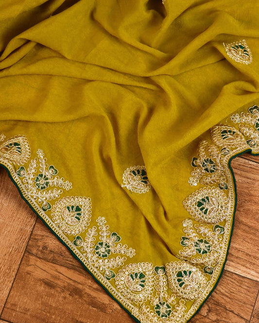 Mustard Yellow Embroidered Elegance Saree