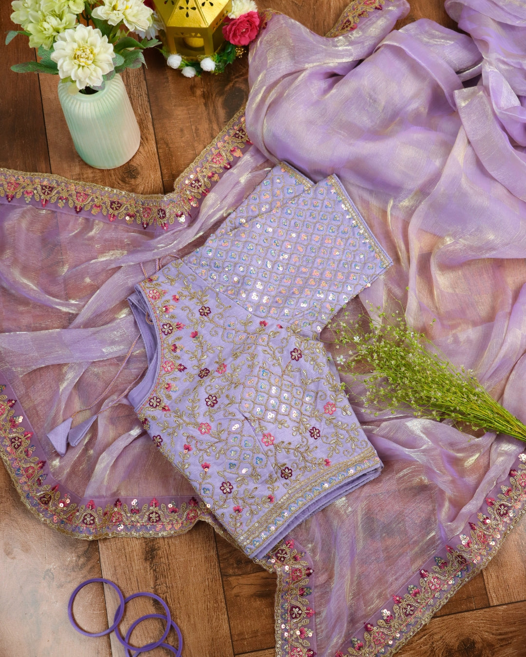 Lavender Saree with Embroidered Designer Blouse