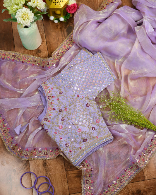 Lavender Saree with Embroidered Designer Blouse