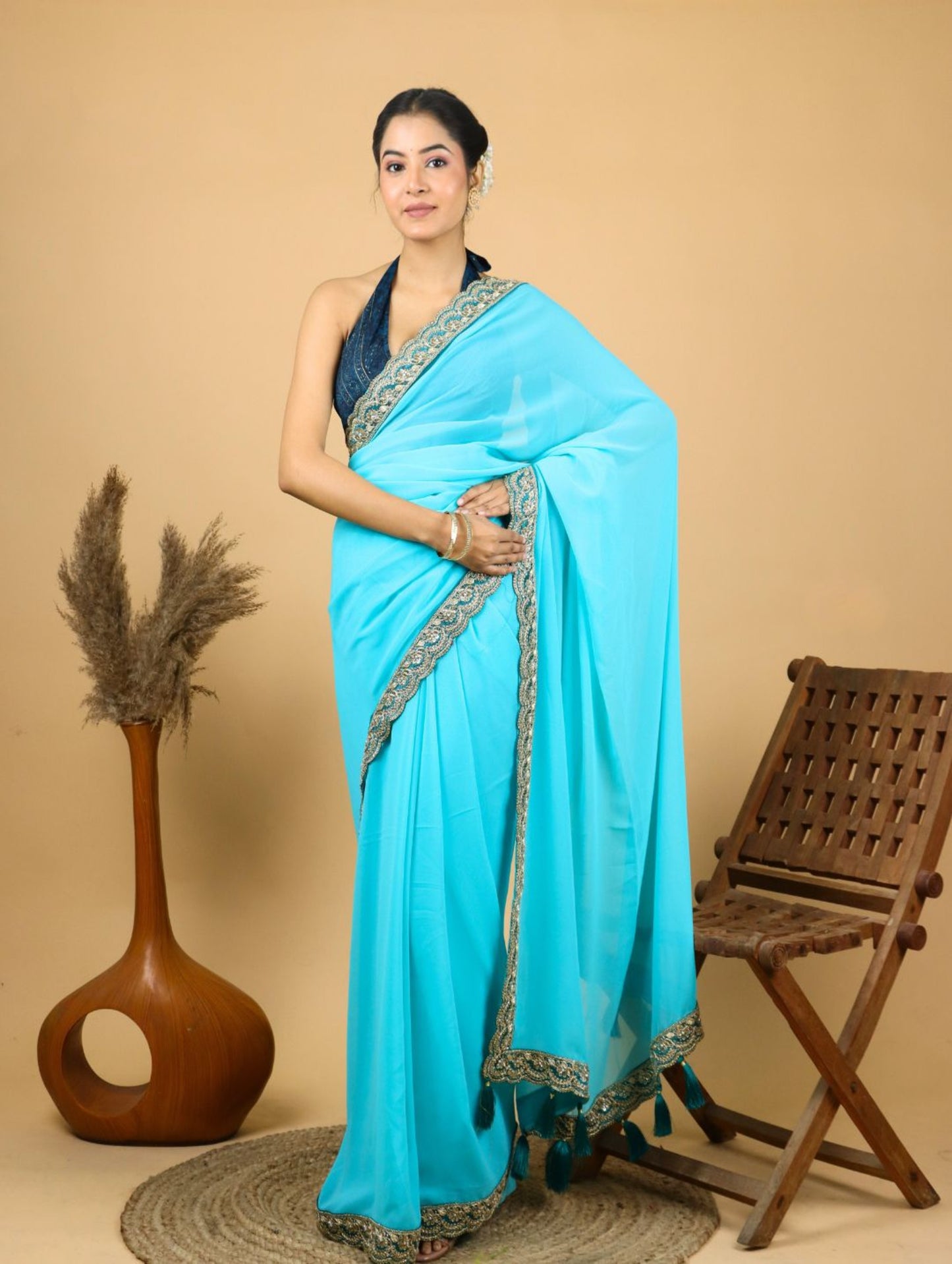 Aqua Blue Zariya Georgette Saree