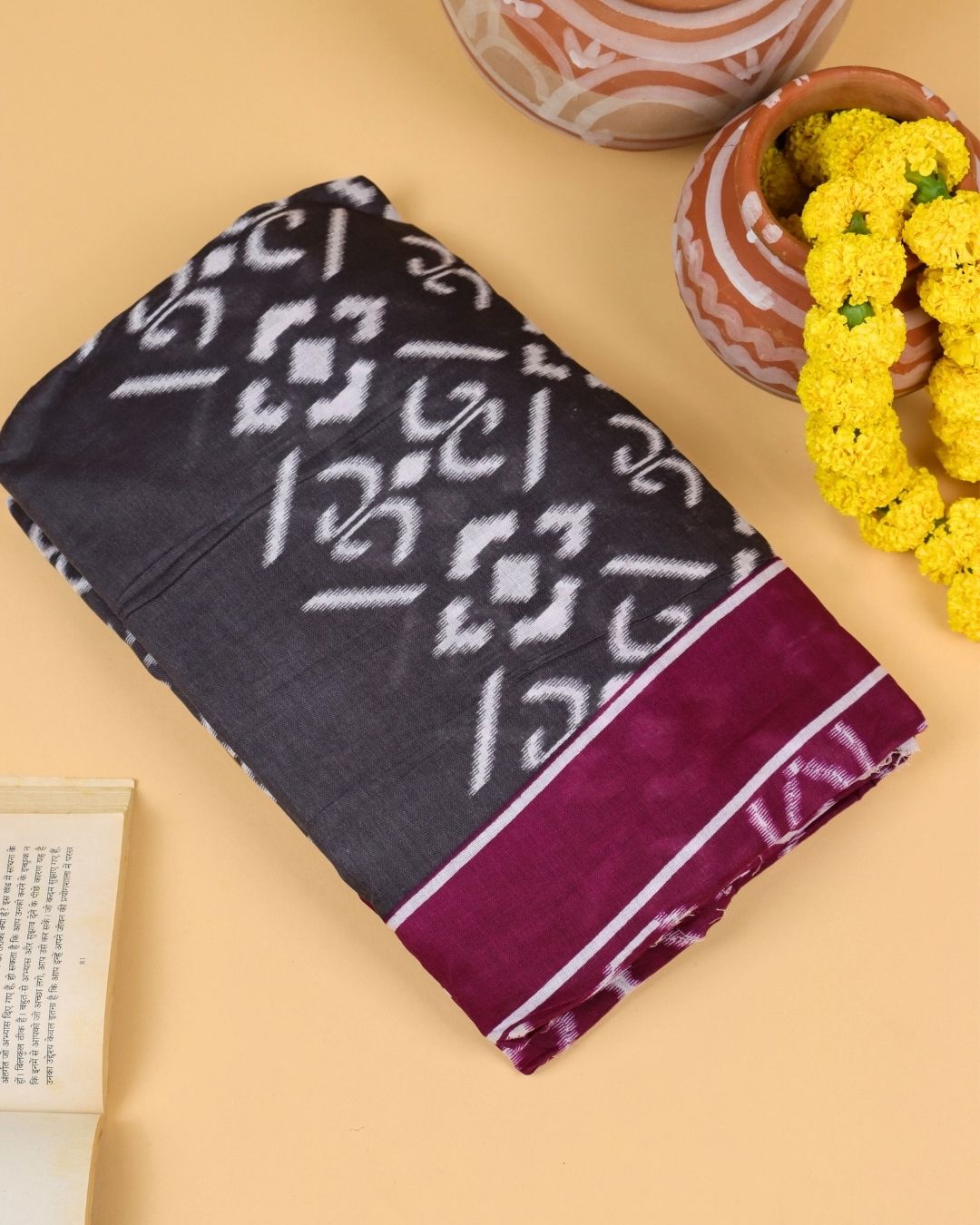 Charcoal Grey Mul Cotton Saree