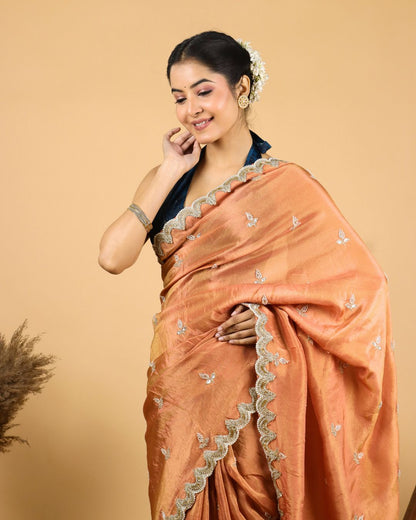 Peach Ember Silk Saree