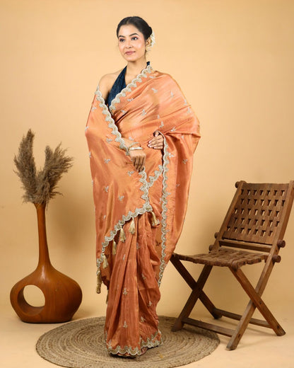 Peach Ember Silk Saree