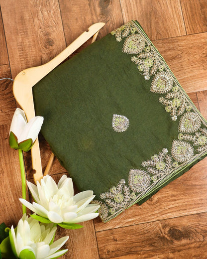 Deep forest green Embroidered Elegance Saree