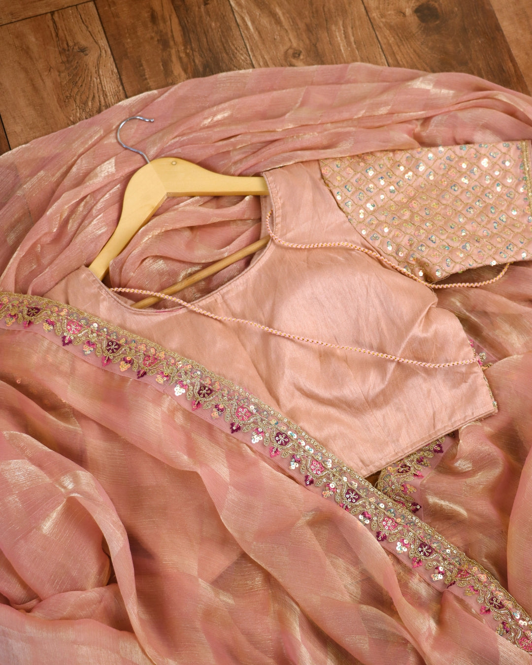 Peach Organza Saree with Embroidered Designer Blouse