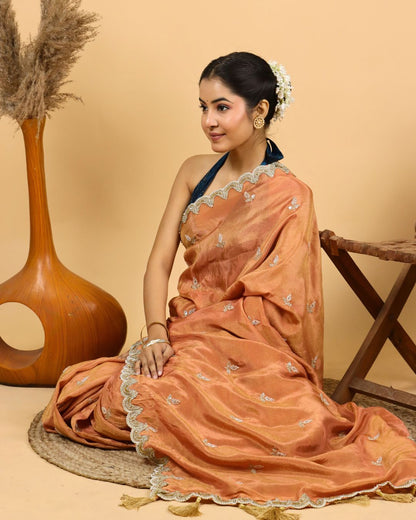 Peach Ember Silk Saree