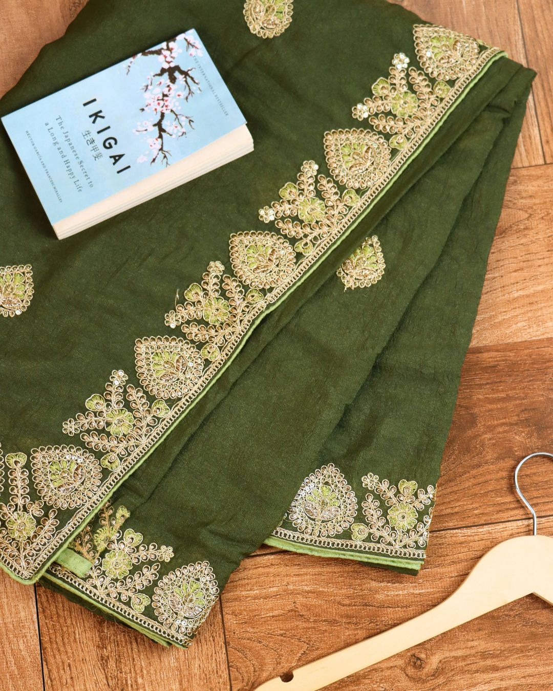 Deep forest green Embroidered Elegance Saree