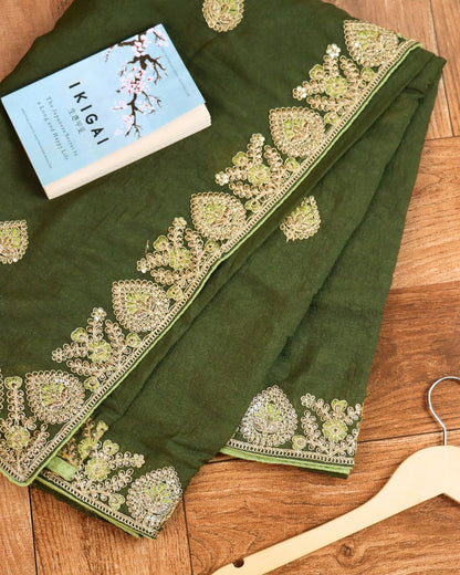 Deep forest green Embroidered Elegance Saree